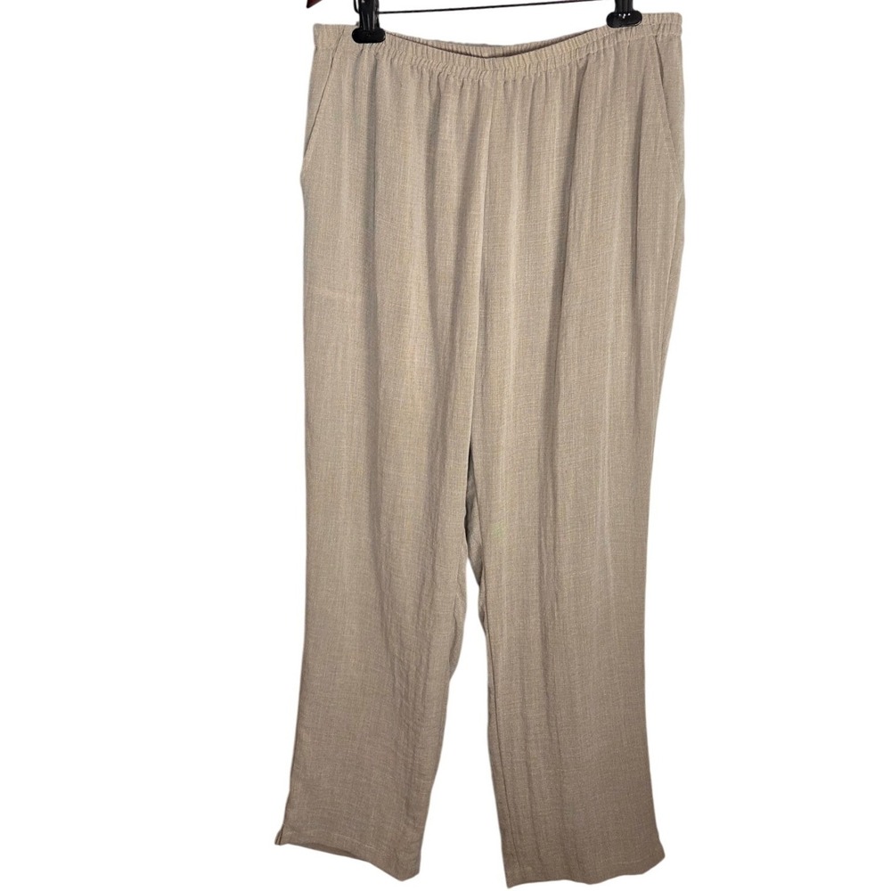 Fridaze‎ Linen Pants Size 1X Beige Elastic Waist Wide Leg Casual Women Lagenlook